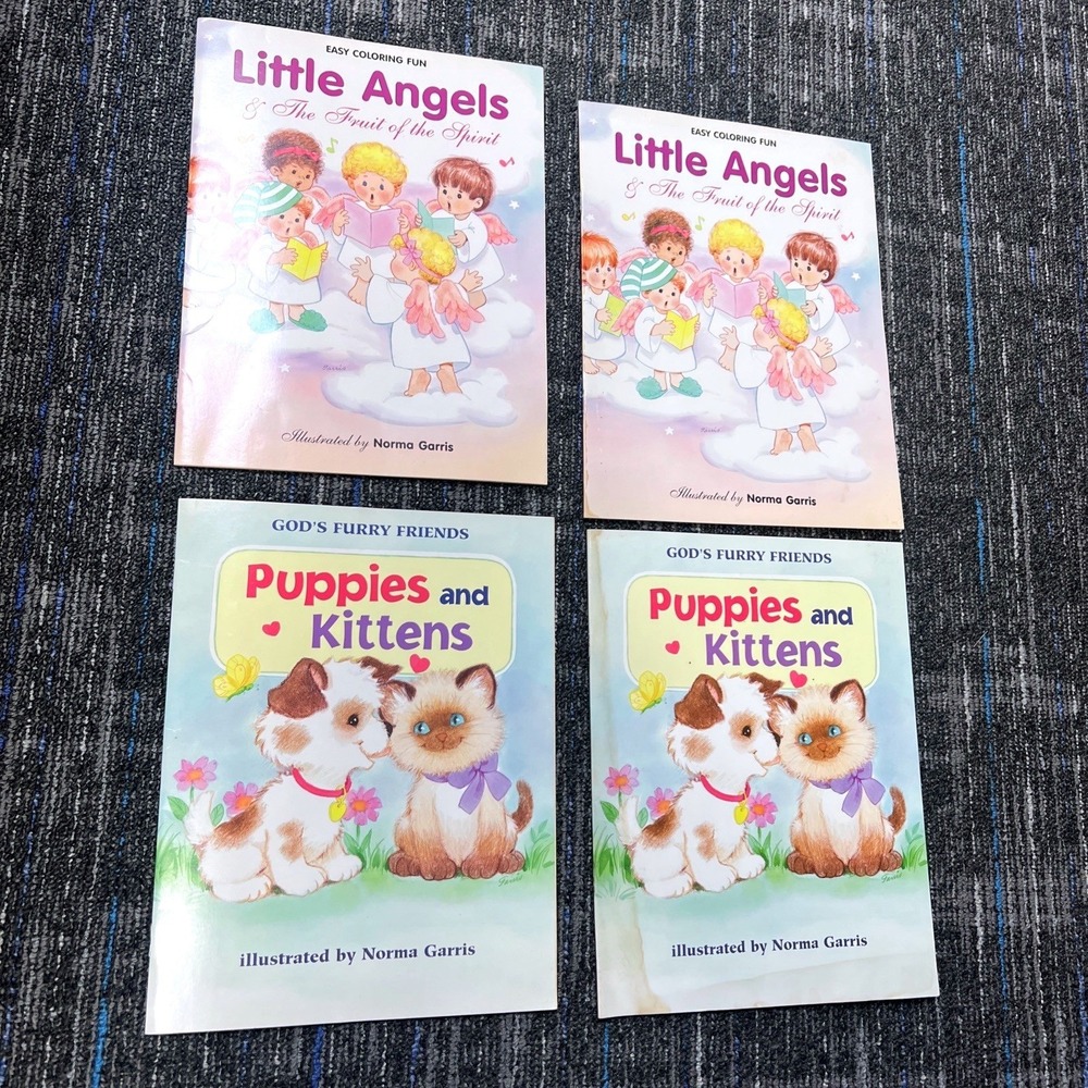 Lot Of 4 Vintage Little Angels Fruit Of The Spirit Coloring‎ Books Puppies Cats